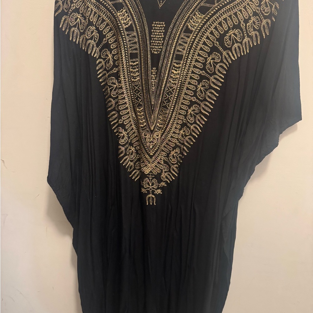 Elegant Black and Gold Embroidered Women's Cover up Mrs Roper Dress